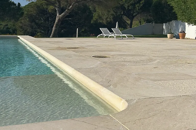 Clean limestone pool deck